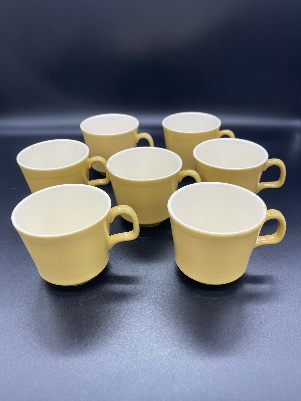 Vintage Mid Century Modern MCM Set of 7 Gold Coffee Cups Mugs
